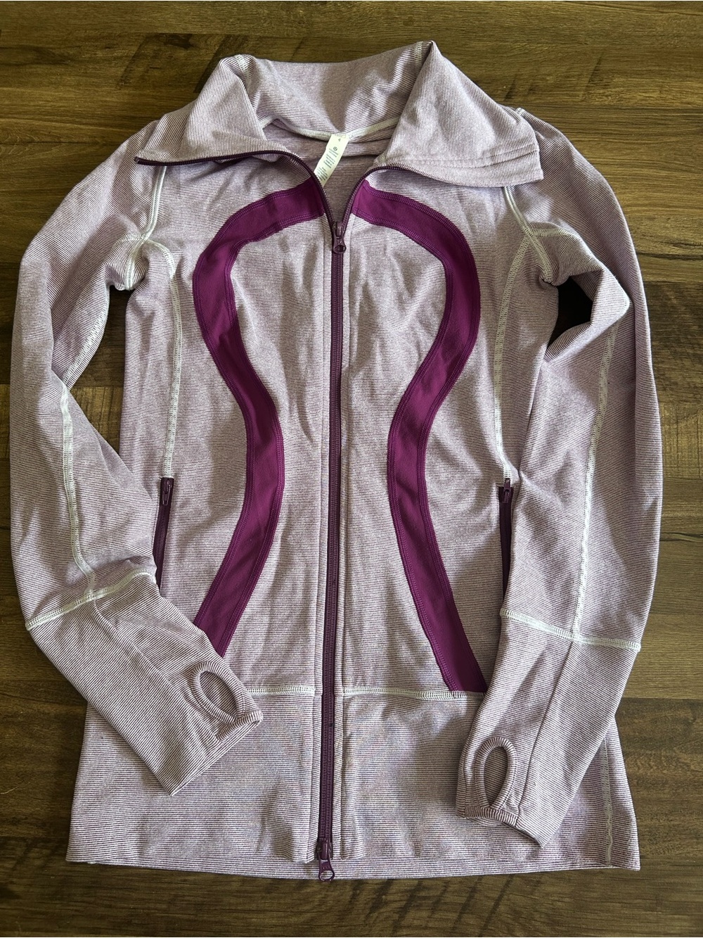 Lululemon In Stride Jacket Purple Heathered Microstipe Sweater Size 4